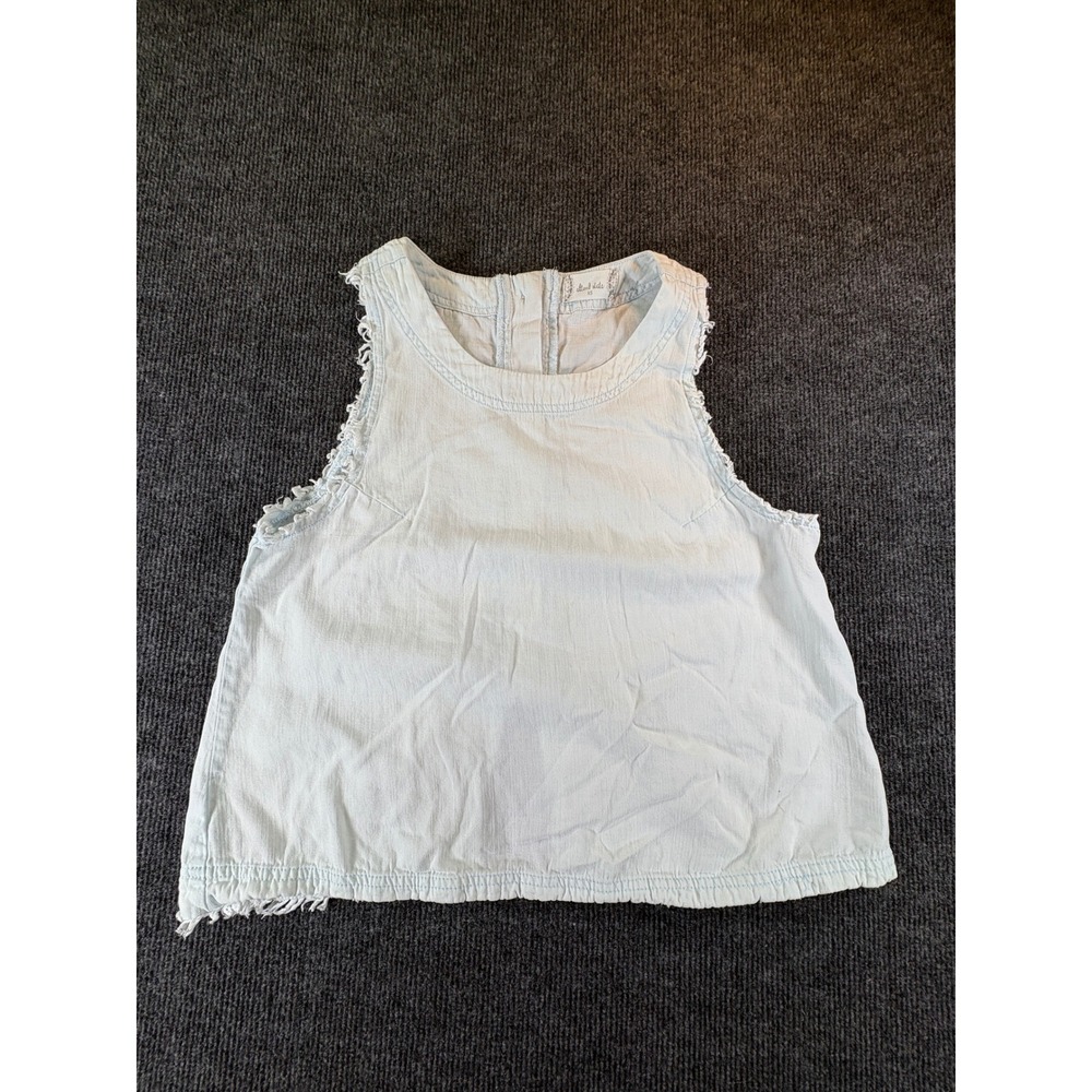 Altar'd State Womens XS Light Wash Denim Sleeveless Button Back Frayed Top 2645